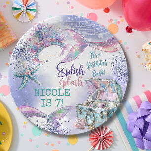 Assiettes En Carton Splish splash fête d'anniversaire de sirène magiqu