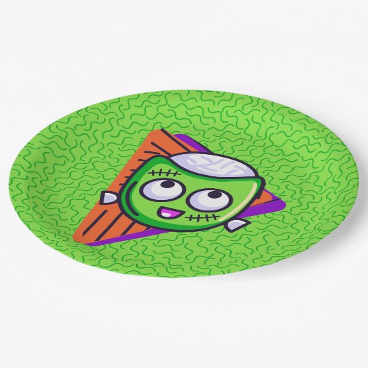 Assiettes En Carton Spooktacular Zombie Halloween Plates - Green (Angle)