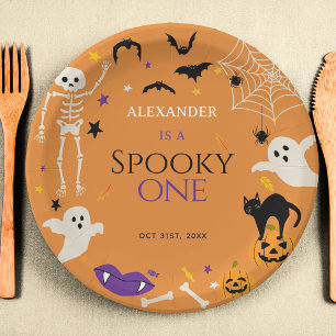 Assiettes En Carton Spooky One Halloween 1er Anniversaire Orange