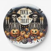 Assiettes En Carton Spooky Skeleton Duo – Trick or Treat Paper Plates (Devant)