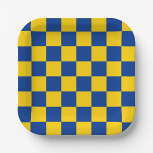 Assiettes En Carton Sportif Damier Bleu Or Couleurs d'Équipe Amusant