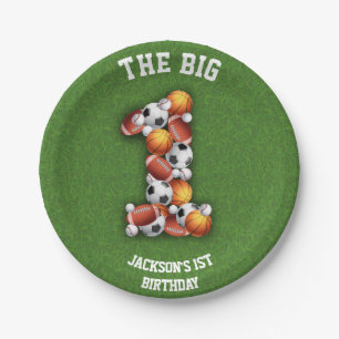 Assiettes En Carton Sports Balles à thème 1er anniversaire