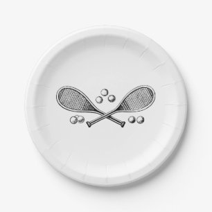 Assiettes En Carton Sports Vintage Raquettes de Tennis Croisées Balles