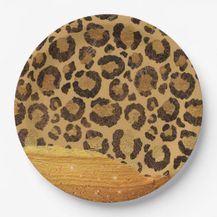 Assiettes En Carton Spots d'or sur la peau de Cheetah de Glamor Métal