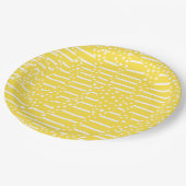 Assiettes En Carton Spots et bandes 2 - Citron jaune et blanc (Angle)
