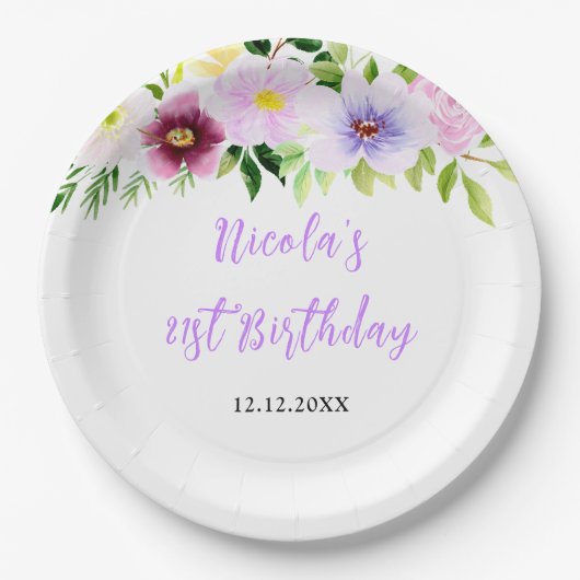 Assiettes En Carton Spring Purple Floral Birthday (Devant)