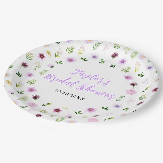 Assiettes En Carton Spring Purple Floral Bridal Shower (Angle)
