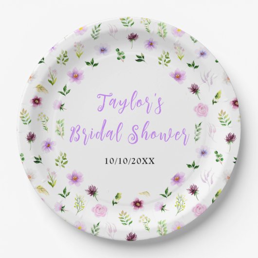 Assiettes En Carton Spring Purple Floral Bridal Shower (Devant)