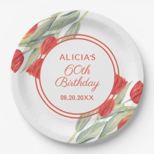 Assiettes En Carton Spring Red Tulip Stylish Flora 60e anniversaire