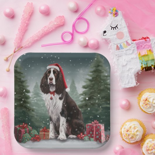 Assiettes En Carton Springer Spaniel Chien dans la neige Noël (Fête)