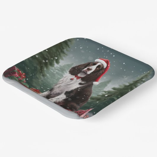 Assiettes En Carton Springer Spaniel Chien dans la neige Noël (Angulaire)