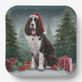 Assiettes En Carton Springer Spaniel Chien dans la neige Noël (Recto)