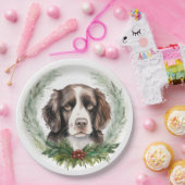 Assiettes En Carton Springer spaniel Noël Wreath Festive Pup (Fête)