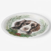 Assiettes En Carton Springer spaniel Noël Wreath Festive Pup (Angle)