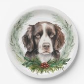 Assiettes En Carton Springer spaniel Noël Wreath Festive Pup (Devant)