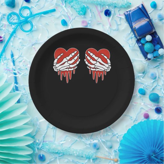 Assiettes En Carton Squelette anti-Valentin mains coeur Goth (Fête)