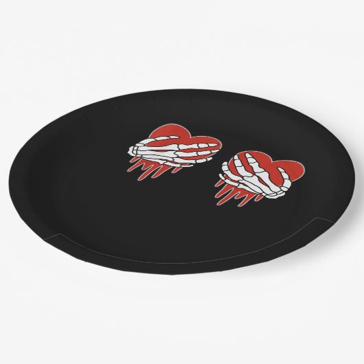 Assiettes En Carton Squelette anti-Valentin mains coeur Goth (Angle)