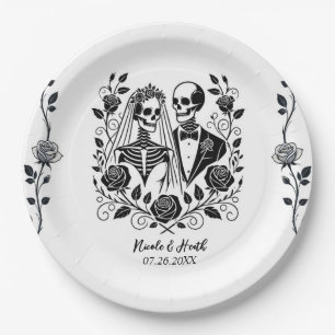 Assiettes En Carton Squelette blanc noir Rose Floral Mariage de la vig