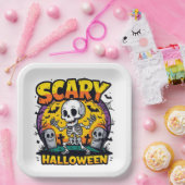 Assiettes En Carton Squelette classique d'Halloween effrayant (Fête)