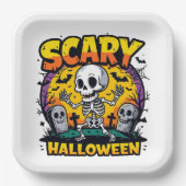 Assiettes En Carton Squelette classique d'Halloween effrayant (Recto)