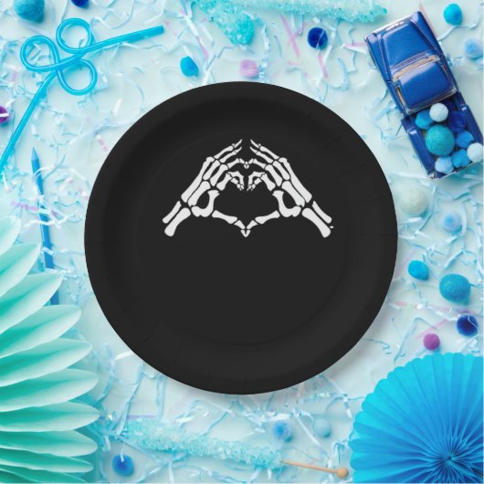 Assiettes En Carton Squelette Coeur Et Main Signal (Fête)