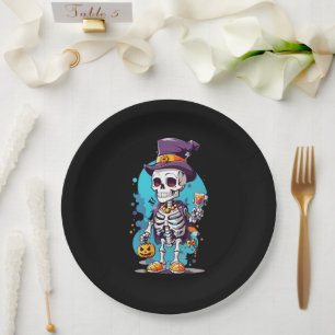 Assiettes En Carton Squelette cool dans un Halloween de chapeau haut d