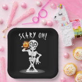 Assiettes En Carton Squelette d'Halloween tenant un Jack-o-lanterne (Fête)