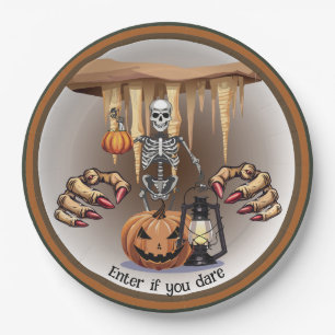 Assiettes En Carton Squelette d'Halloween Trick or Treating