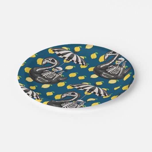 Assiettes En Carton Squelette éffrayant de Summerween avec citrons (Angle)