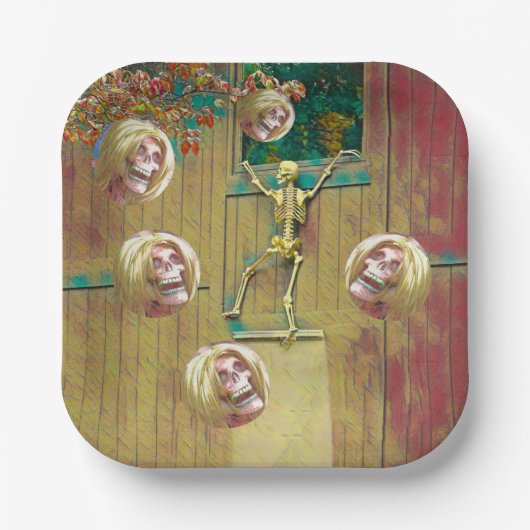 Assiettes En Carton Squelette et têtes de masques Halloween (Recto)