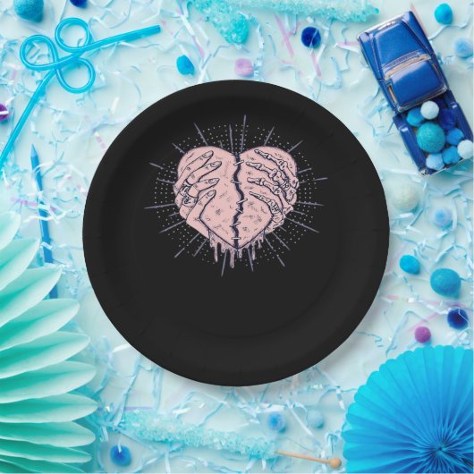 Assiettes En Carton Squelette Main Avec Coeur Classique (Fête)