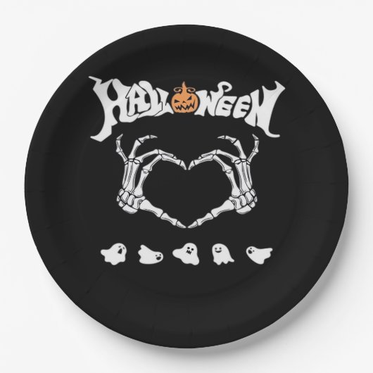 Assiettes En Carton Squelette main avec, Halloween Design (Devant)
