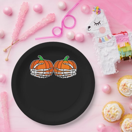 Assiettes En Carton Squelette Main sur la poitrine Citrouille Hallowee (Fête)