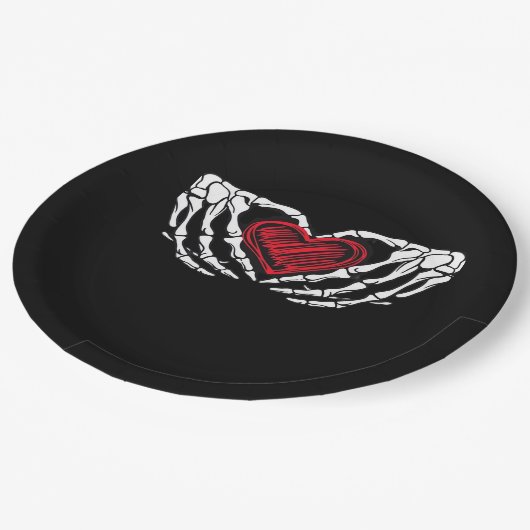 Assiettes En Carton Squelette Mains Avec Coeur Classique (Angle)