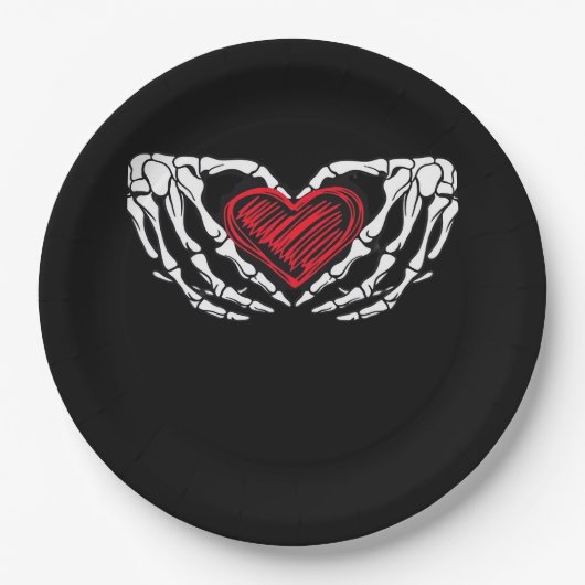 Assiettes En Carton Squelette Mains Avec Coeur Classique (Devant)