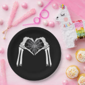 Assiettes En Carton Squelette Mains Cobweb Coeur (Blanc) Classique (Fête)