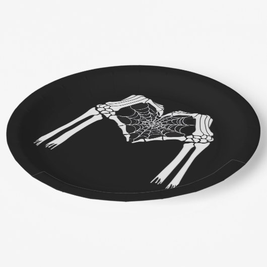 Assiettes En Carton Squelette Mains Cobweb Coeur (Blanc) Classique (Angle)