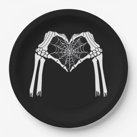 Assiettes En Carton Squelette Mains Cobweb Coeur (Blanc) Classique (Devant)