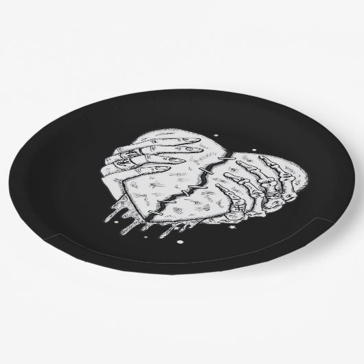 Assiettes En Carton Squelette Mains Coeur - Coeur gothique Classique (Angle)