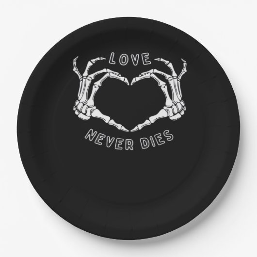 Assiettes En Carton Squelette Mains Coeur Drôle & Classique (Devant)