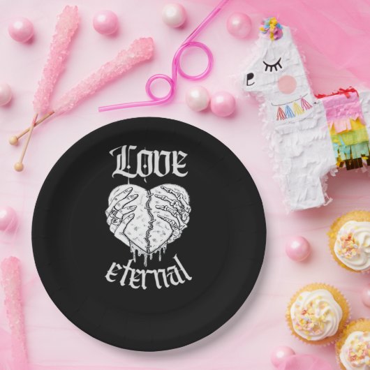 Assiettes En Carton Squelette Mains Coeur Gothique Classique (Fête)