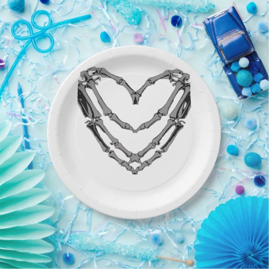 Assiettes En Carton Squelette Mains Coeur Signer Retro Costume Hallowe (Fête)
