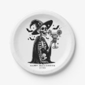 Assiettes En Carton Squelette noir et blanc Halloween Party (Devant)