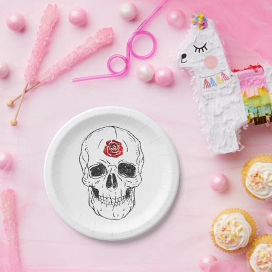 Assiettes En Carton Squelette Os crâne Noir & Rouge Rose Parties scint (Fête)