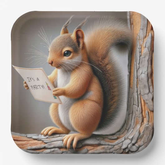 Assiettes En Carton Squirrel Lecture d'un Invitation de fête d'anniver (Recto)