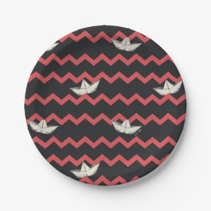 Assiettes En Carton SS Georgie Boat Chevron Motif