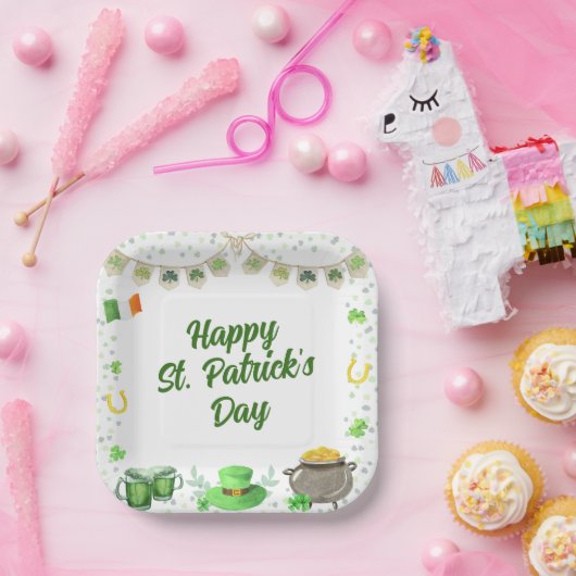 Assiettes En Carton St patrick aquarelle (Fête)