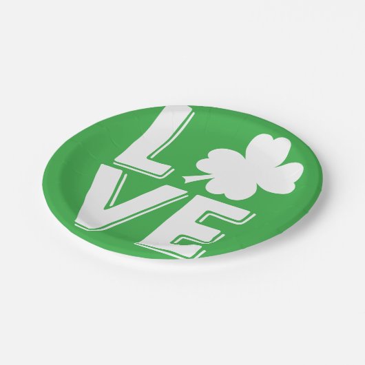 Assiettes En Carton St. Patrick's Day Irlandais Love Green Shamrock (Angle)