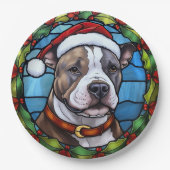 Assiettes En Carton Staffordshire Bull Terrier Vitrail Noël (Devant)