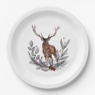 Assiettes En Carton Stag Holly Berries Feuilles